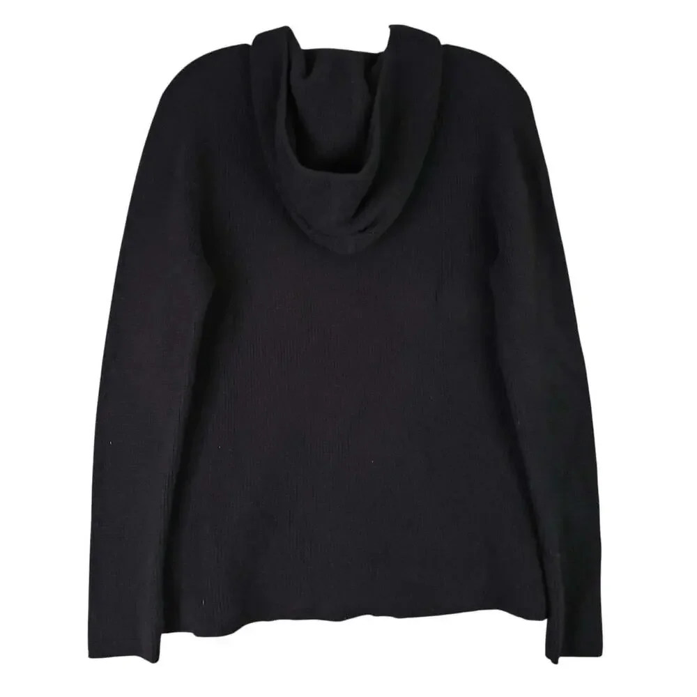 LL Bean Sweater Womens Size Large L Black Full Zip Knit Cashmere LS Hooded